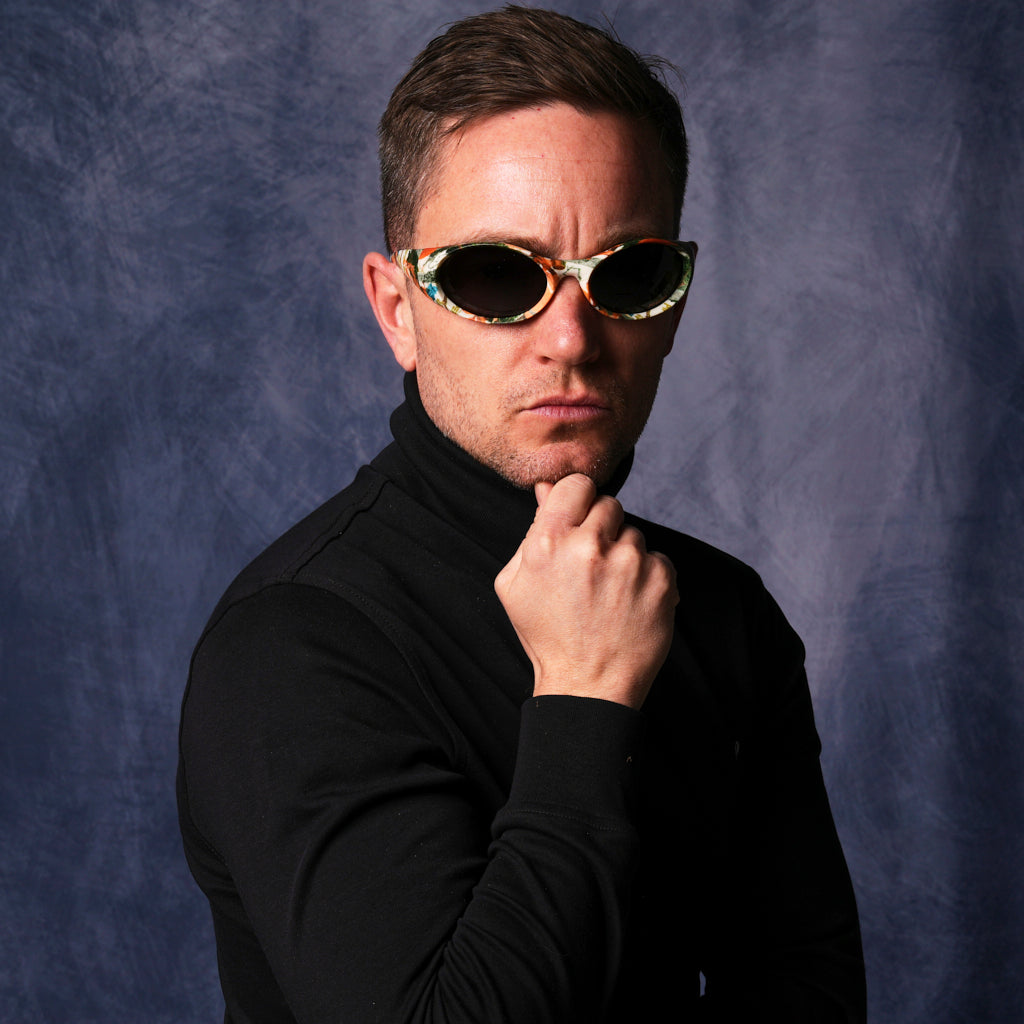 The Actualbush Slammer by Pit Viper, 1999 retro oval sunglasses with deerstalker camouflage on the frame