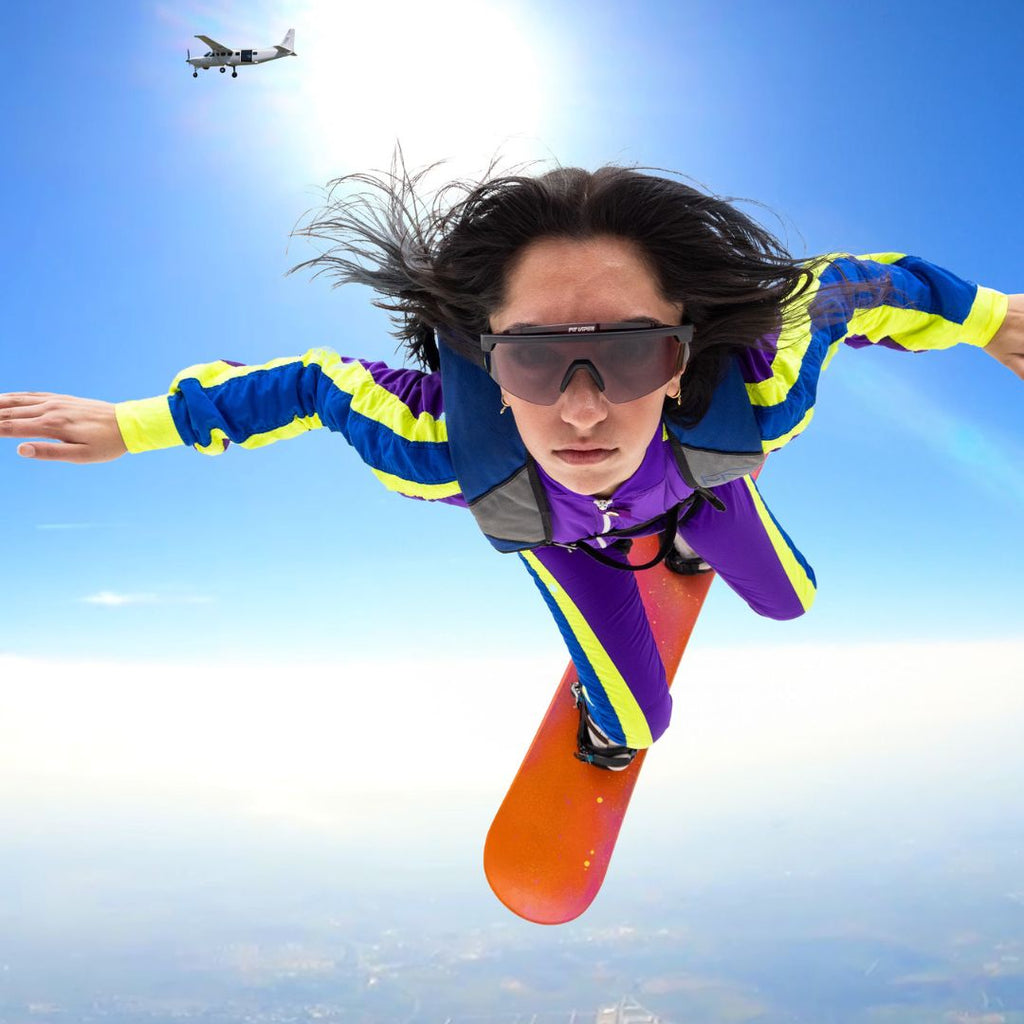 Person wearing The Exec Skysurfer with Photochromic Rose lens