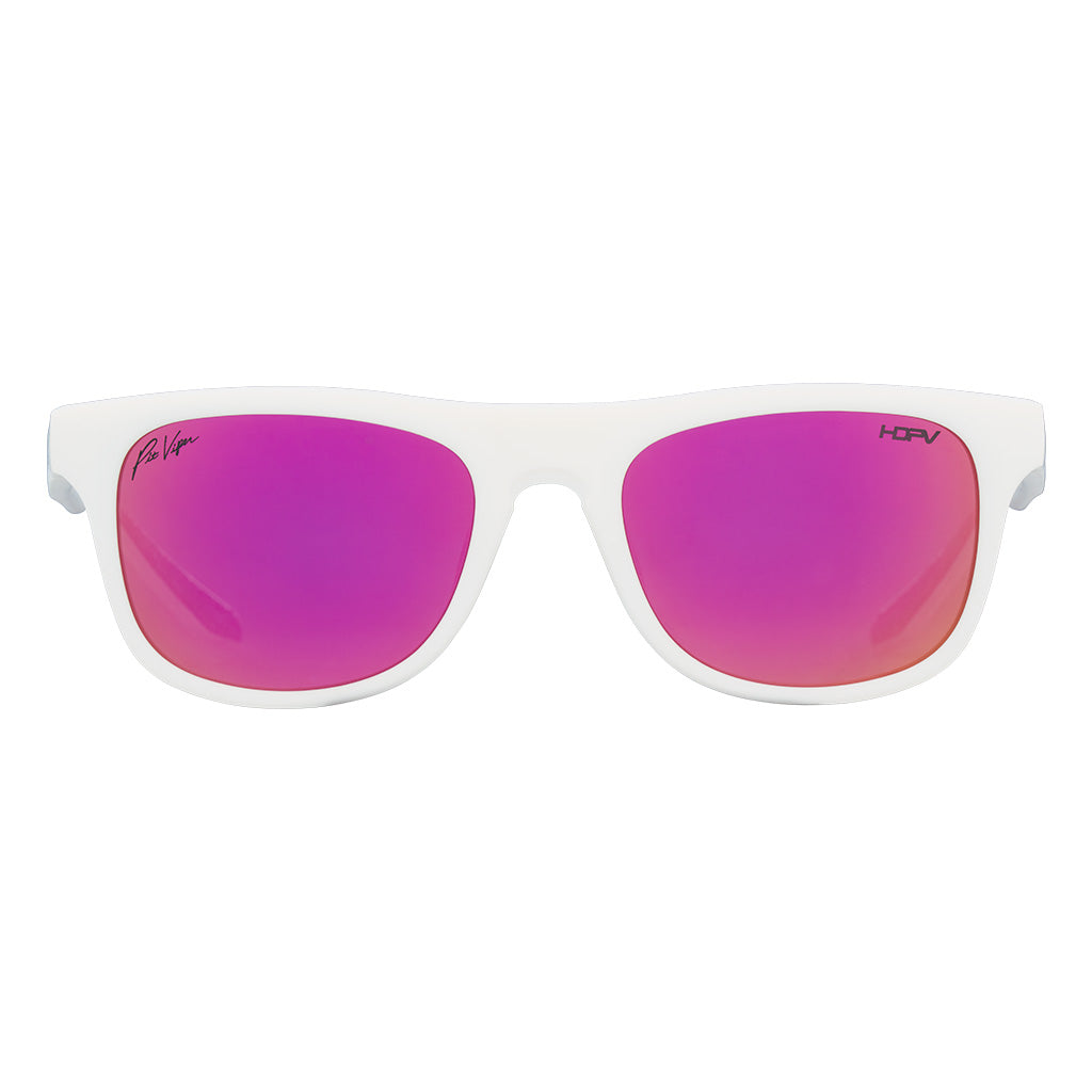 Front view of The Miami Nights Highball with hdpv polarized pink lens on white background