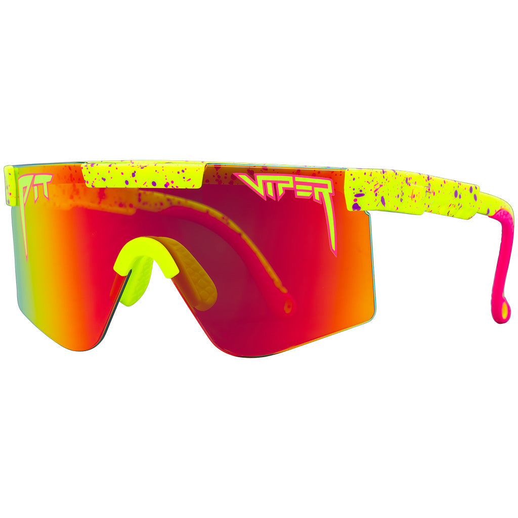 Angled view of The 1993 Junior with rainbow lens on white background