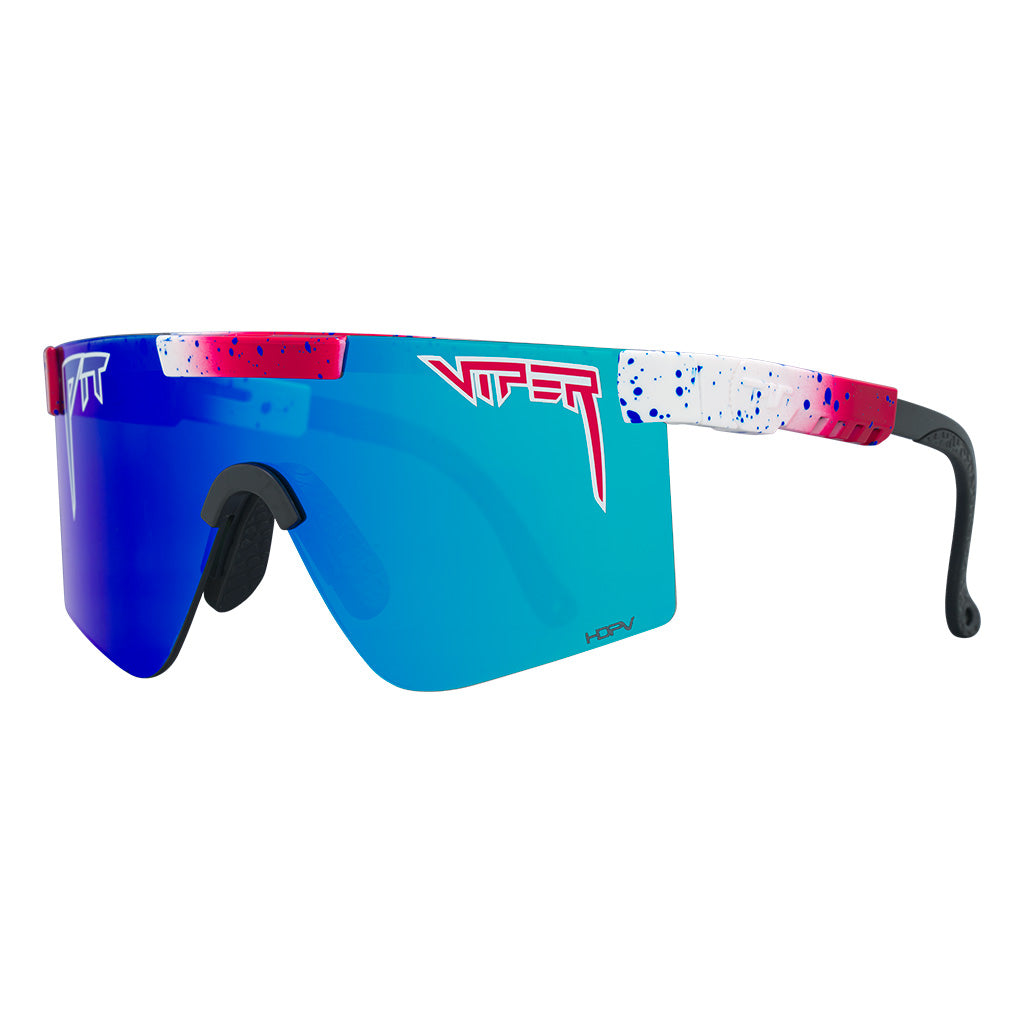 Angled view of The Firecracker Original 2.0 with hdpv polarized blue / regular lens on white background