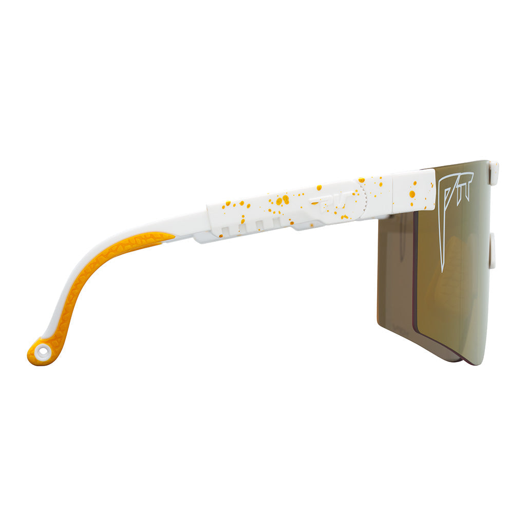 Angled view of The Bel Air Original 2.0 in wide fit with hdpv polarized gold lens on white background