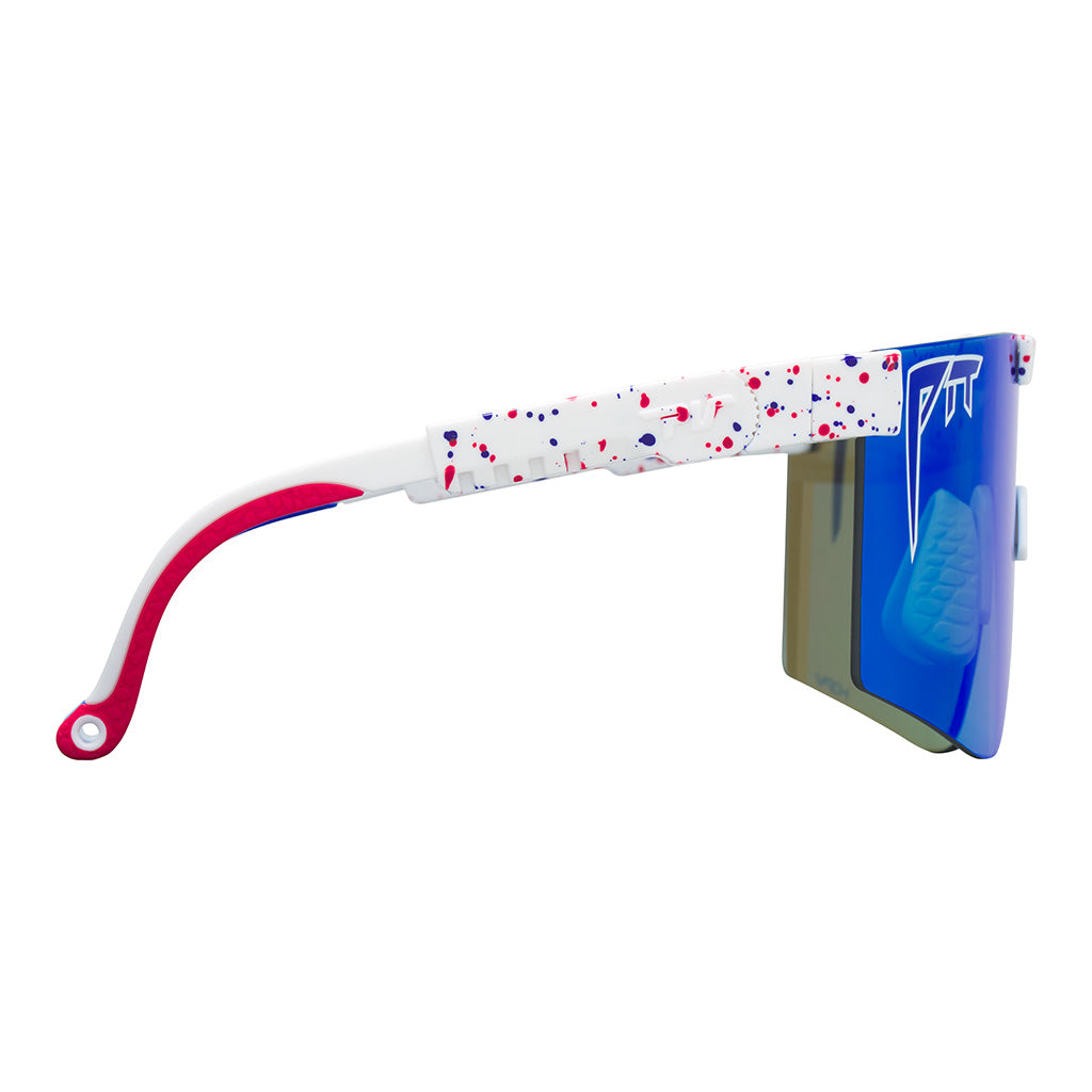 Angled view of The Merika Original 2.0 in wide fit with hdpv polarized blue lens on white background