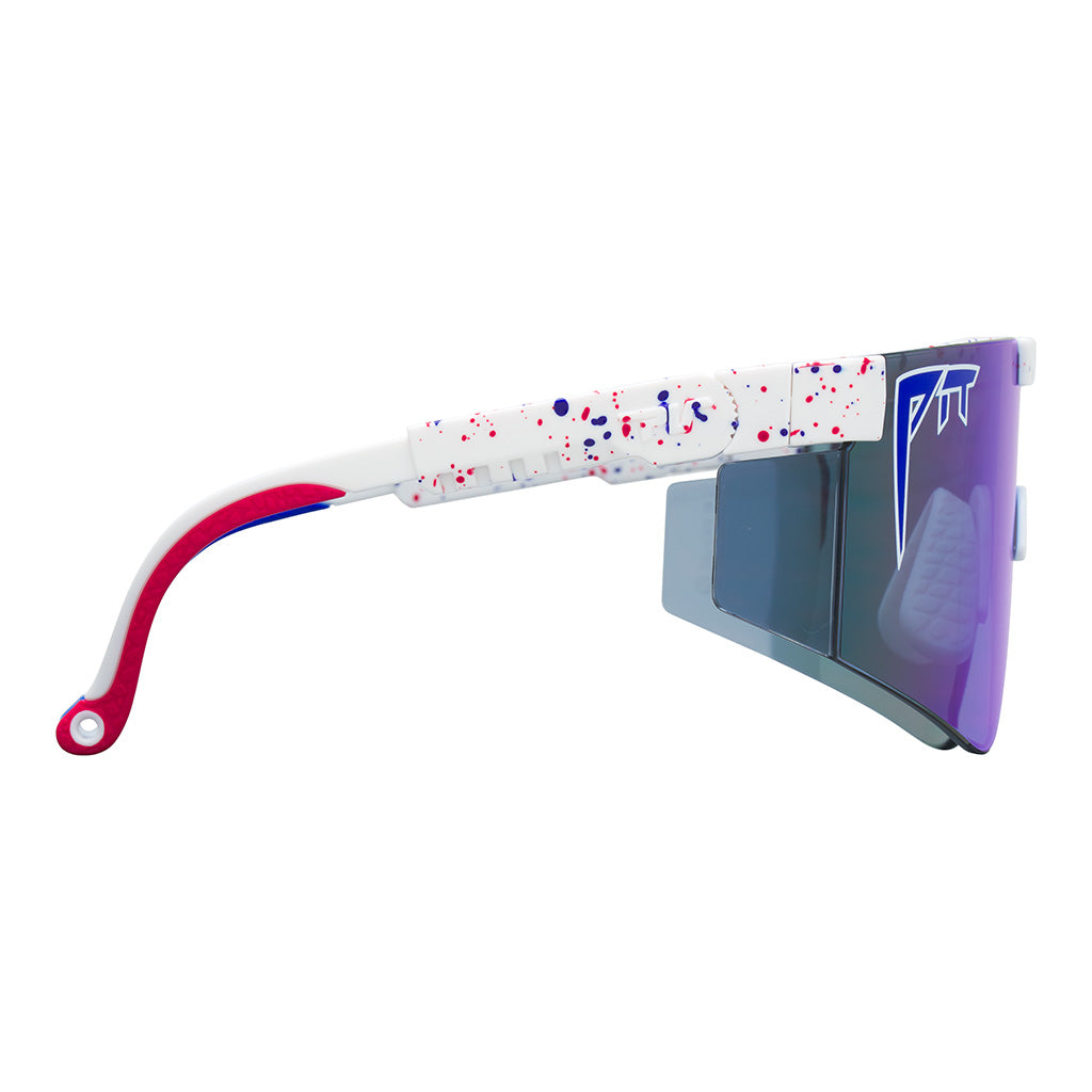 Angled view of The Merika Original 2.0 in wide fit with z87+ blue lens on white background