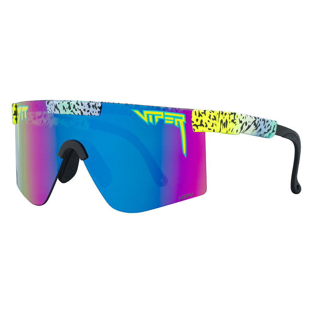 Angled view of The Rec Beach Original 2.0 in wide fit with hdpv polarized blue-purple lens on white background