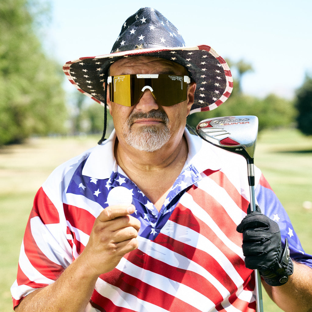 Person wearing The Bel Air Original 2.0 with HDPV Polarized Gold lens in wide fit