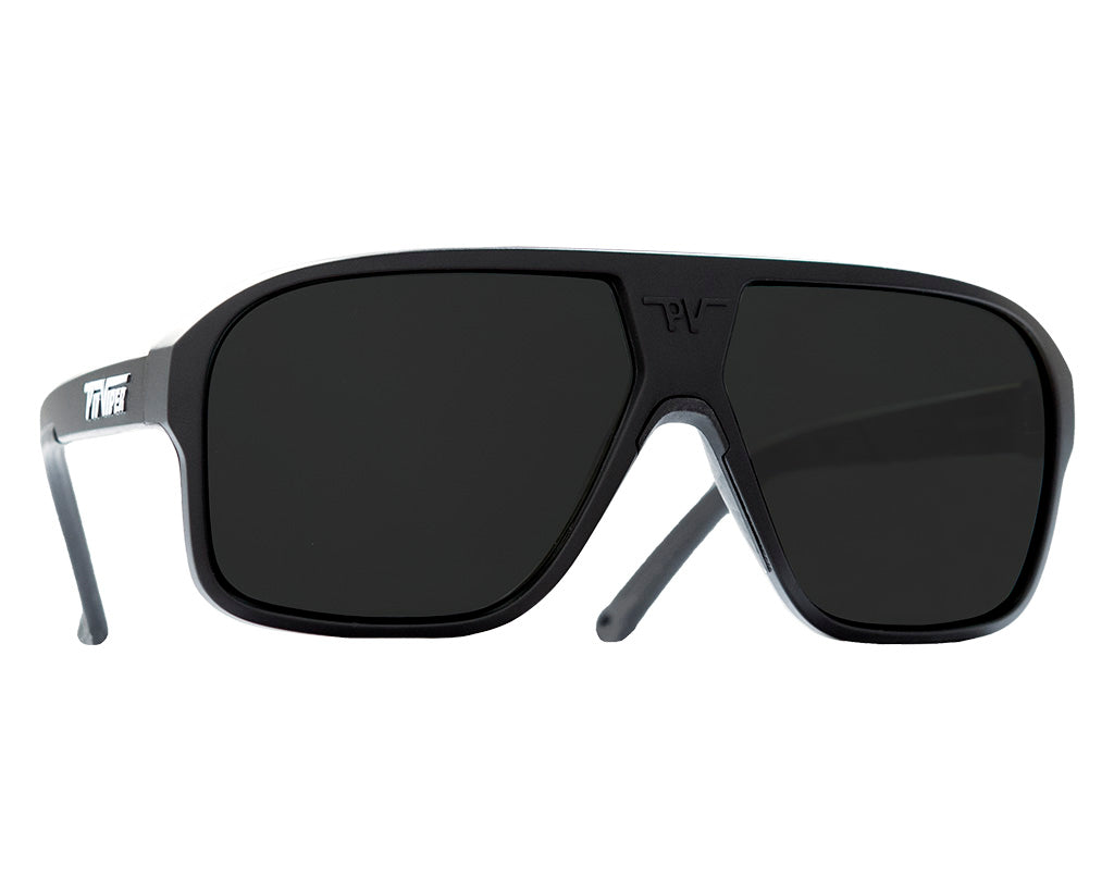 Angled view of The Exec Flight Optics with hdpv polarized smoke lens on white background