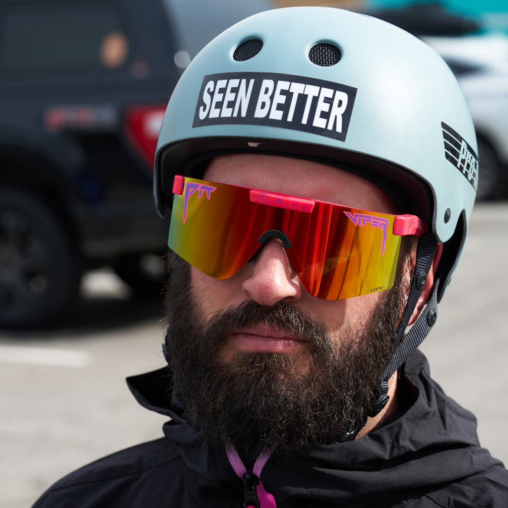 Angled view of The Radical Original 2.0 with hdpv polarized rainbow / regular lens on white background