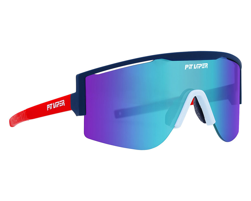 Angled view of The Basketball Team Try-Hard with blue lens on white background