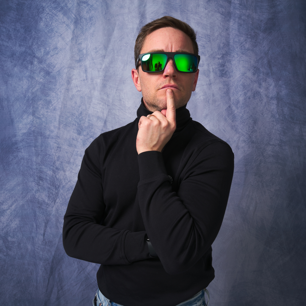 Person wearing The Bio Exec Turboshaft with HDPV Polarized Blue-Green lens