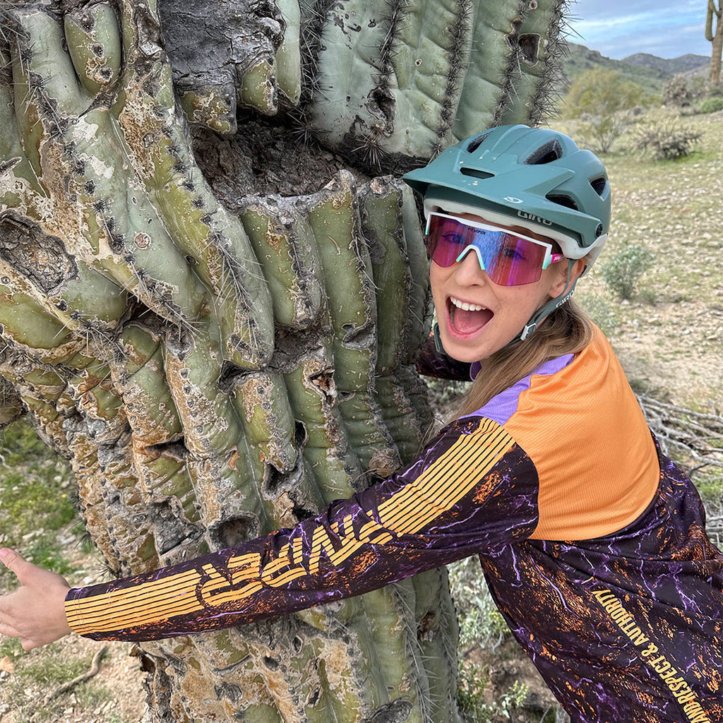 Person wearing The Bonaire Breeze Try-Hard with Blue-Purple lens