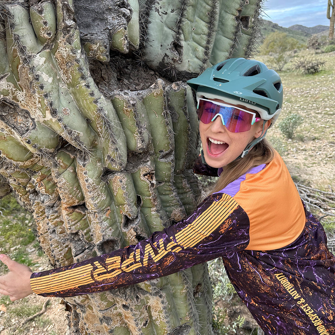 Person wearing The Bonaire Breeze Try-Hard with Blue-Purple lens