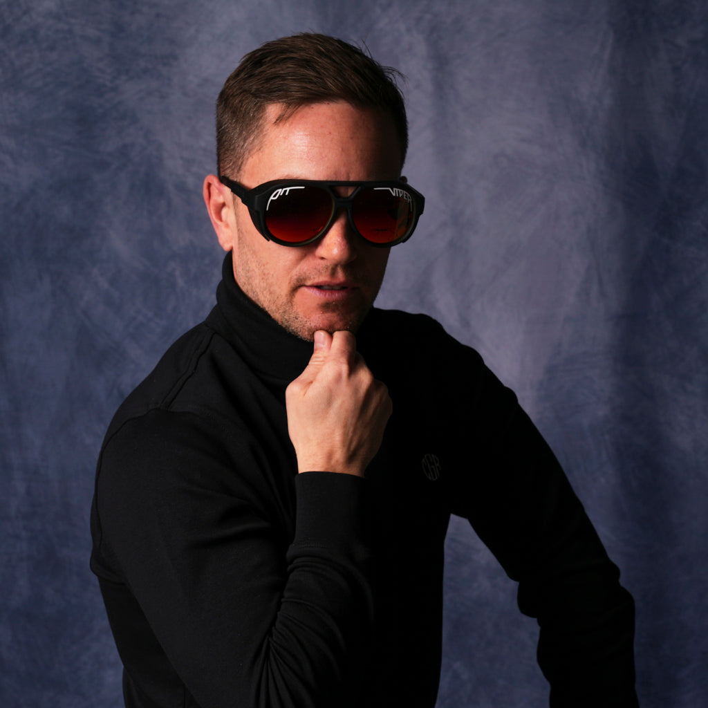 A very important businessman wearing The Exec Exciters from Pit Viper Sunglasses