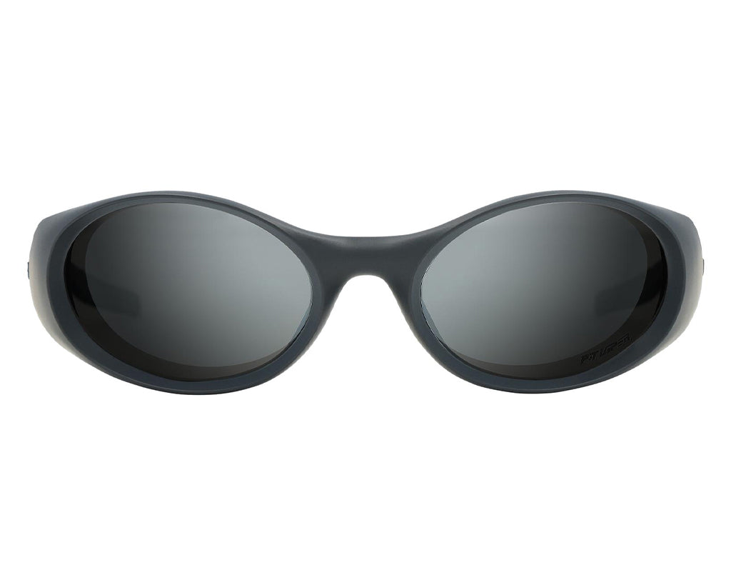 Front view of The Exec Slammer with polarized silver lens on white background