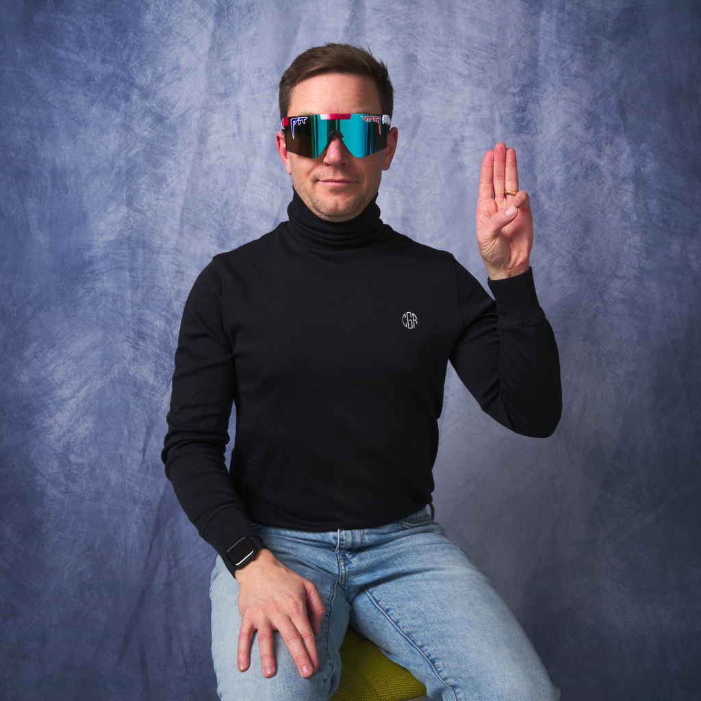 Person wearing The Firecracker Original 2.0 with HDPV Polarized Blue lens