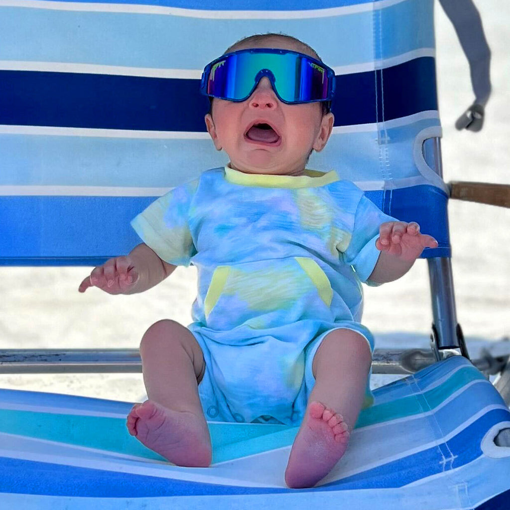 Baby looking upset in The Leonardo Baby Vipes from Pit Viper Sunglasses