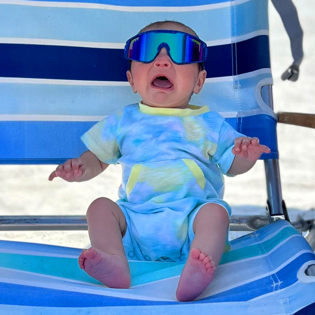 Baby looking upset in The Leonardo Baby Vipes from Pit Viper Sunglasses