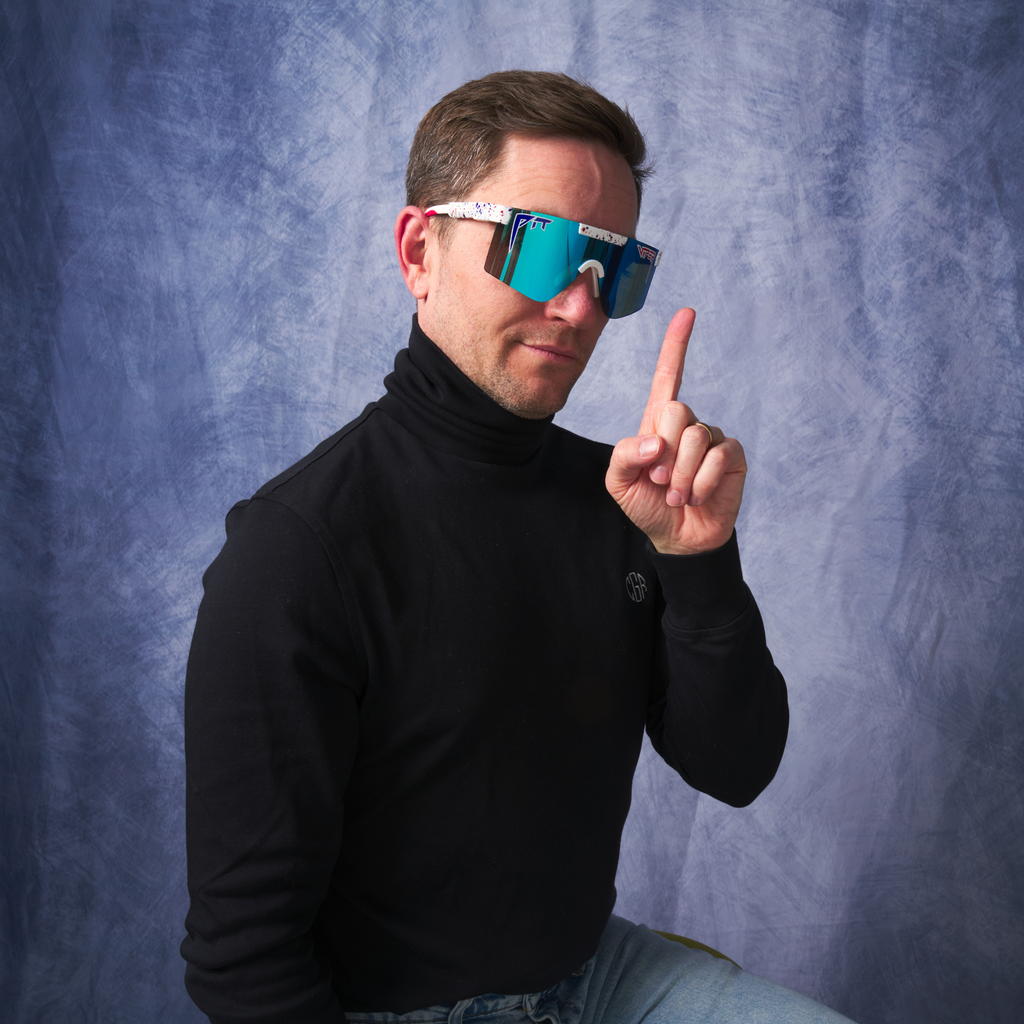 Person wearing The Merika Original 2.0 with HDPV Polarized Blue lens