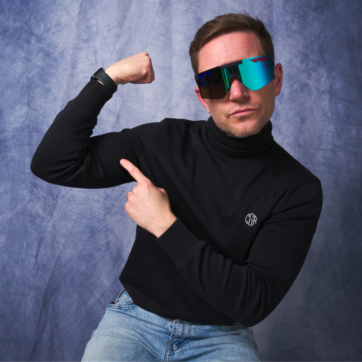 Person wearing The Peacekeeper Original 2.0 with HDPV Polarized Blue lens