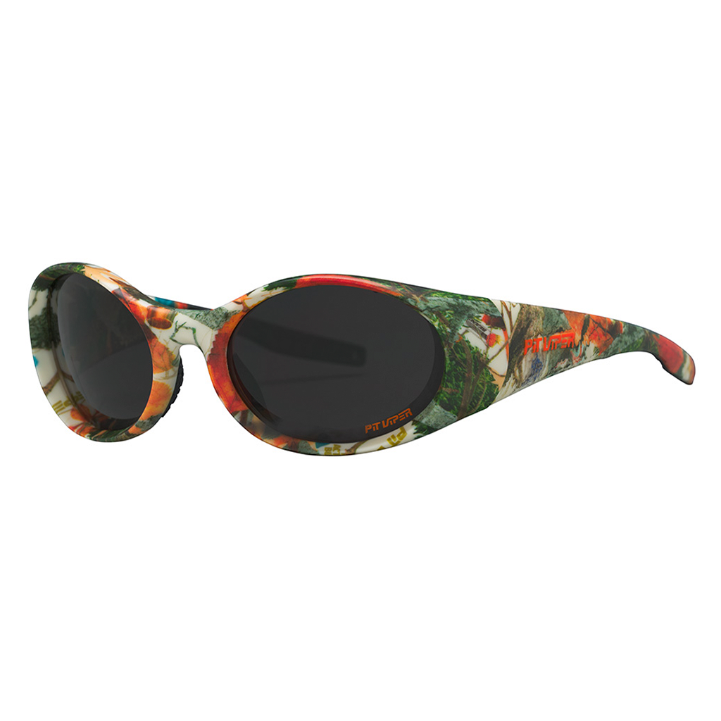 The Actualbush Slammer by Pit Viper, 1999 retro oval sunglasses with deerstalker camouflage on the frame