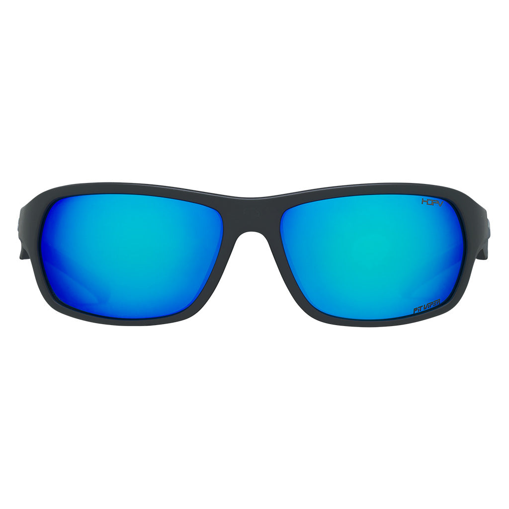 Front view of The Exec Somox with hdpv polarized blue lens on white background