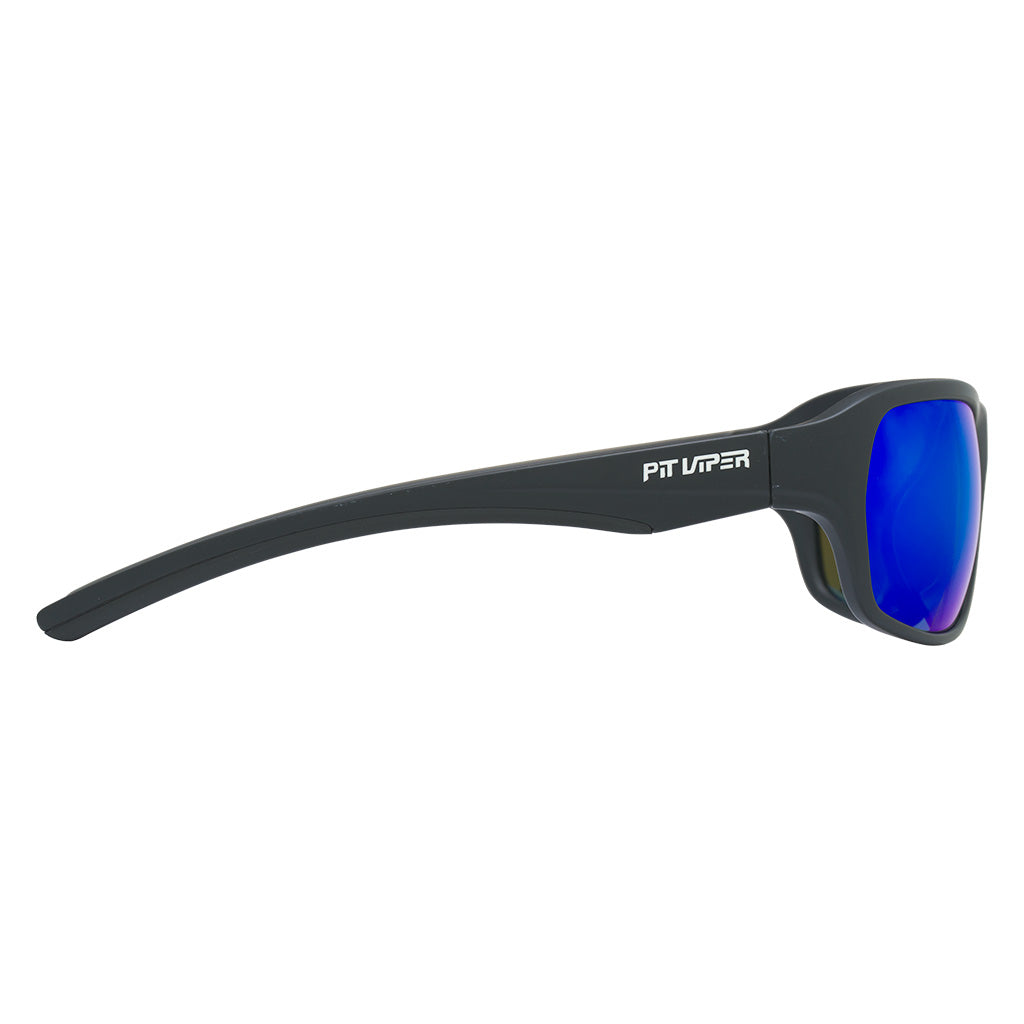 Angled view of The Exec Somox with hdpv polarized blue lens on white background