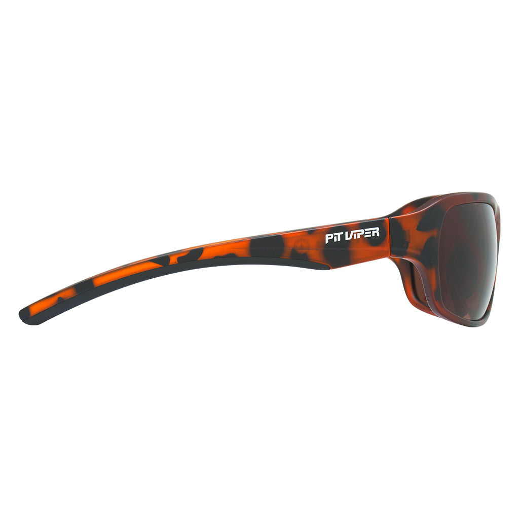 Angled view of The Landlocked Somox with brown lens on white background