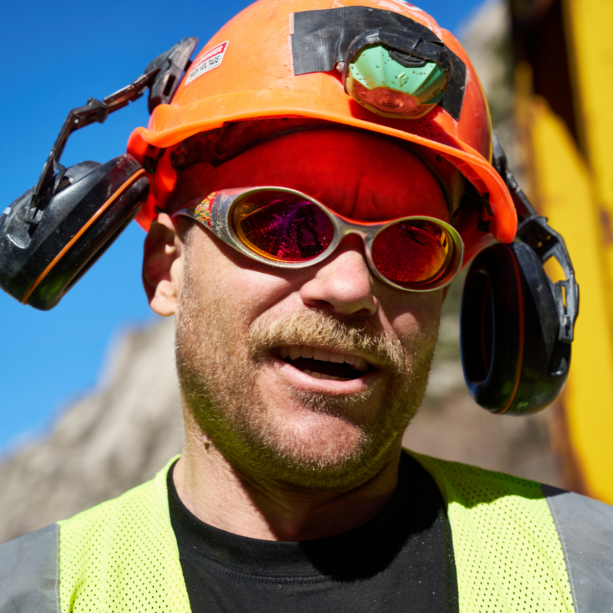 Person wearing The Inflammation Slammer with Z87+ Red lens
