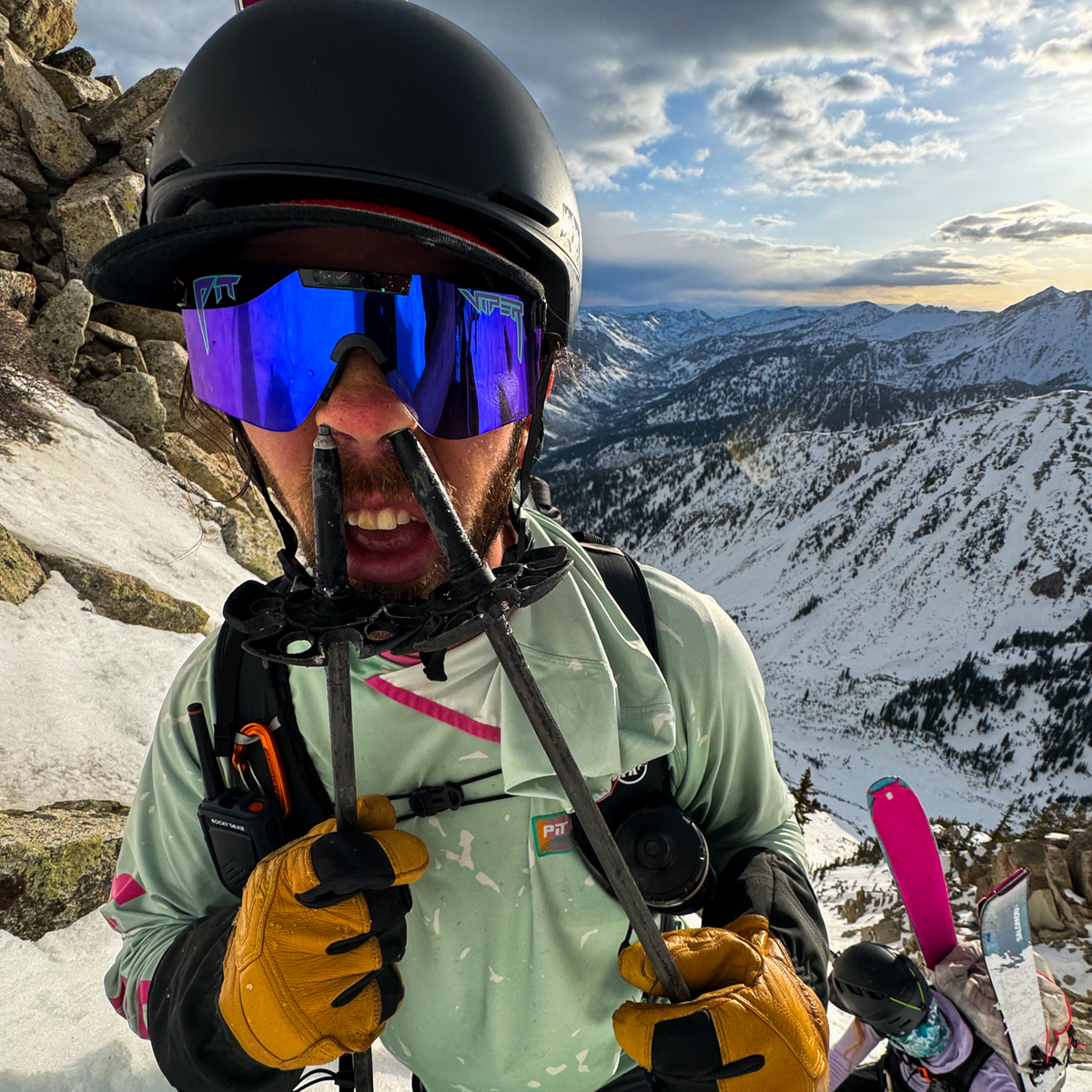 Person wearing The Midnight Original 2.0 with HDPV Polarized Blue lens in wide fit